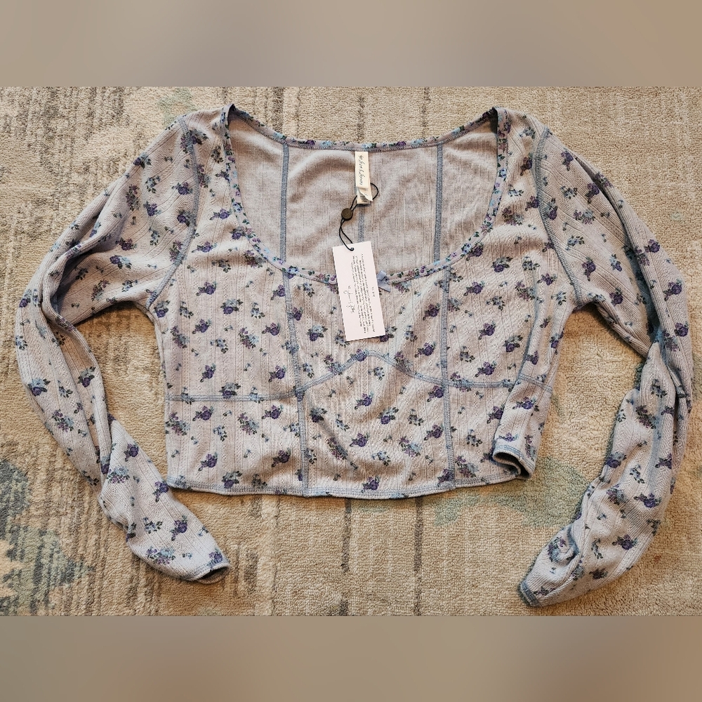 For Love & Lemons Croptop l/s floral shirt. Size XL. NWT
